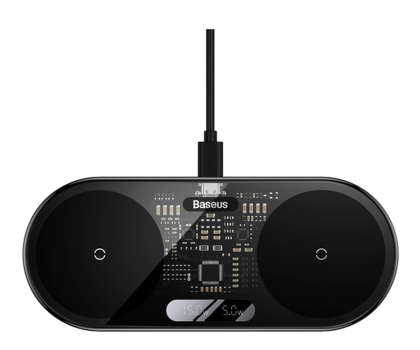 Ładowarka do smartfonów Baseus Podwójna ładowarka bezprzewodowa Qi Digital LED Display 20W